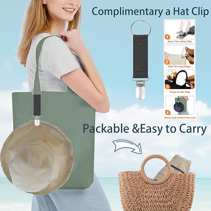 vidsel Womens Sun Hats Wide Brim Reversible Bucket Cotton Hat Packable Summer - Image 3