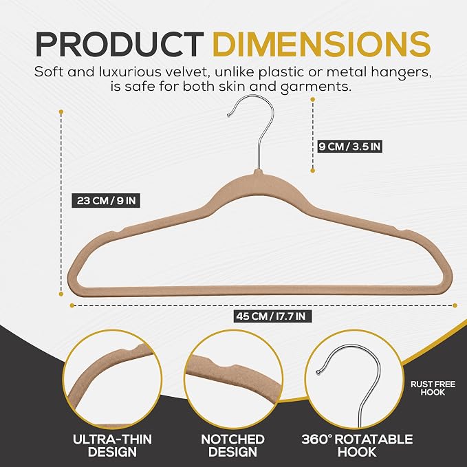 50 Pack New Premium Quality Velvet Hangers Ultra Thin Non Slip Adult Felt Space - Image 2