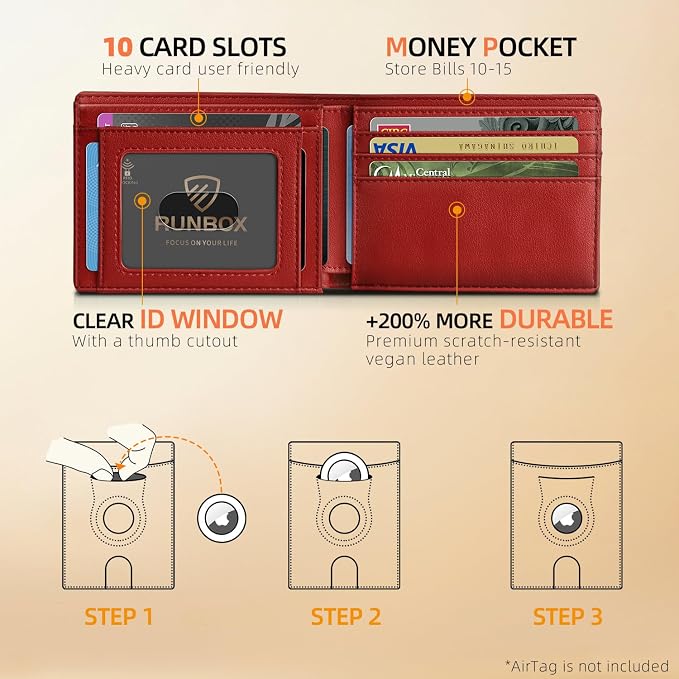 RUNBOX AirTag-Wallet-Mens-Slim-RFID Blocking Wallets Leather - Image 2