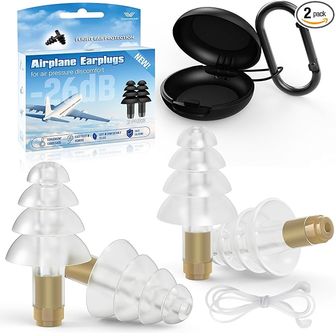 Ear Plugs for Airplane Pressure Relief, 2 Pairs Kids 6+, Adults/Small Canal by VIGOROAD