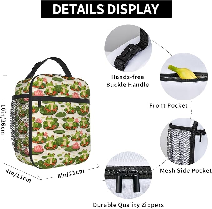Frog Insulated Lunch Box for Women Men Frog Lunch Bag for Travel, or Fishing - Image 6