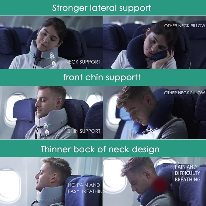 Travel Pillow for Airplane Neck Chin Support Memory Foam Machine Washable - Image 3