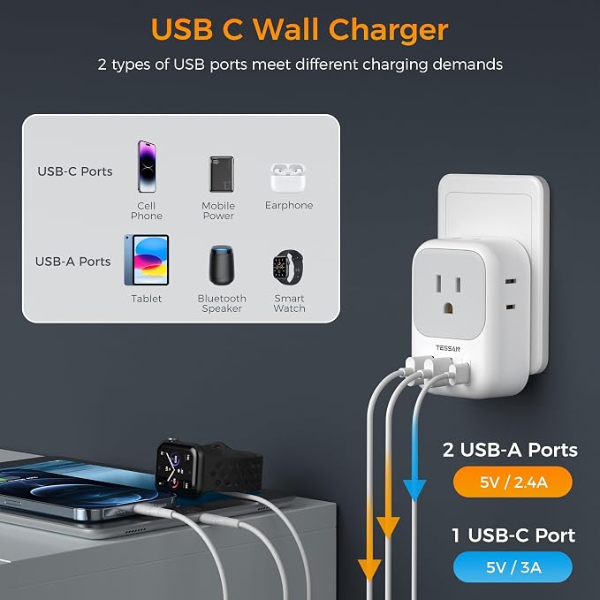 Italy Travel Plug Adapter 2 Pack, TESSAN Italy Power Adaptor - Image 4