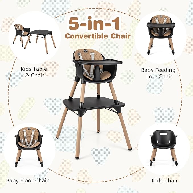 BABY JOY High Chair, 5 in 1 Convertible Highchair - Image 2