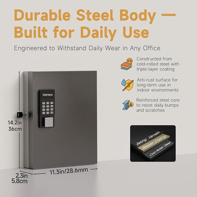 32 Key Lock Box Wall Mount, Smart Key Cabinet One Time Password/APP - Image 2