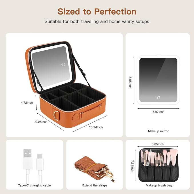 Travel Makeup Bag with LED Mirror, Cosmetic Bags - Image 3