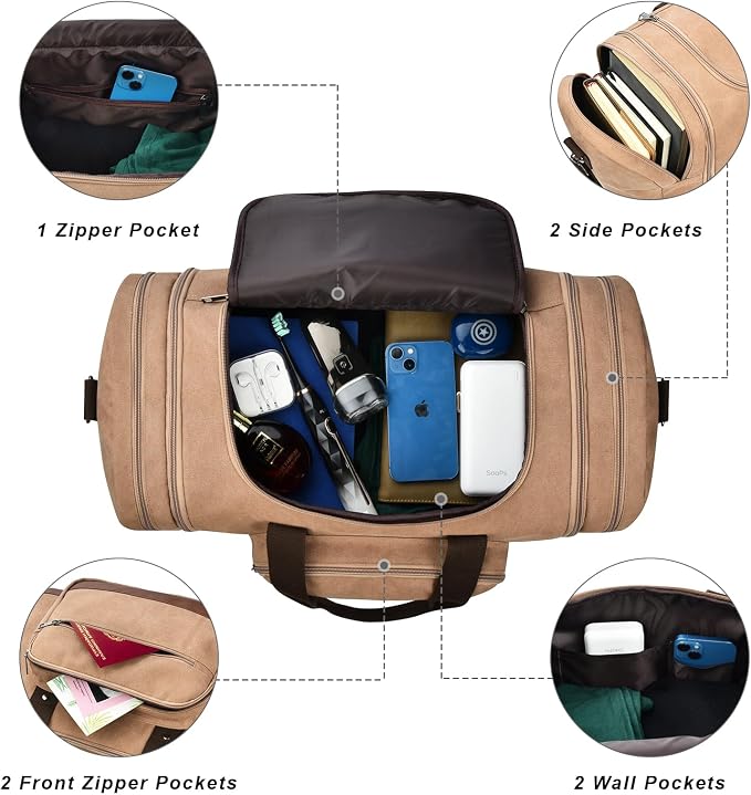 Litvyak Duffle Bag for Travel, Large 60L Canvas Travel Duffel Bags Overnight - Image 4