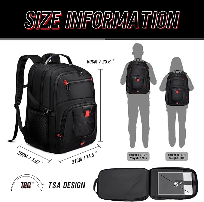 Z-MGKISS 18.4 Large Travel Backpack, USB Computer Bagpack Fits 18.4 Inch Laptop - Image 4