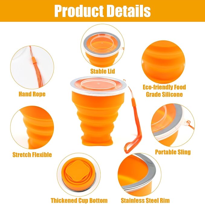 5Pcs Silicone Collapsible Cup for Travel, Reusable Folding Camping Cup Mug - Image 3
