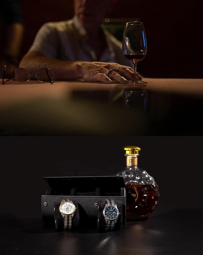 MR.OKAY 3 Watch Travel Case- Classic Leather Watch Case - Image 3