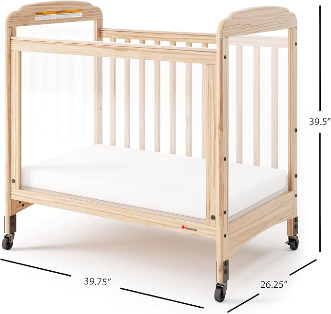 Foundations Serenity 3-Panel Clearview Compact Crib, Fixed-Side, Natural Wood - Image 2