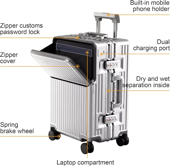 Zipperless Luggage, Polycarbonate Aluminum Hardshell, Expandable Carry-On - Image 2