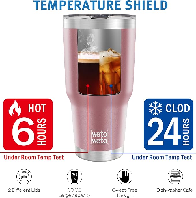 WETOWETO 30 oz Tumbler Stainless Steel Vacuum Insulated Coffee Cup Double Wall - Image 5