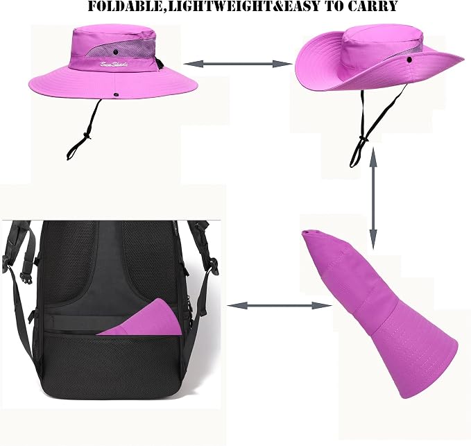 Womens Summer Sun Hat Beach Hat Wide Brim Outdoor UV Protection Hat Foldable - Image 4