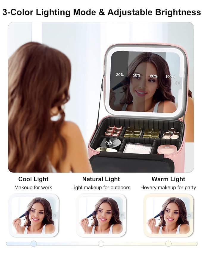 Relavel Makeup Bag with LED Mirror, Small Travel Makeup Case with Rechargeable - Image 7