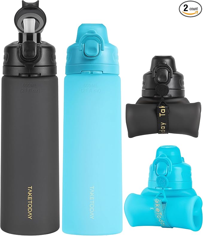TakeToday Collapsible Water Bottles 20oz, Leak Proof, Foldable Silicone Travel by TAKETODAY