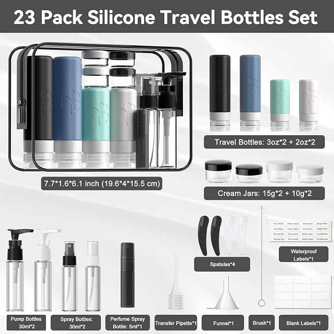 INSFIT Travel Bottles for Toiletries 23pack, TSA Approved Travel Size Toiletries - Image 2