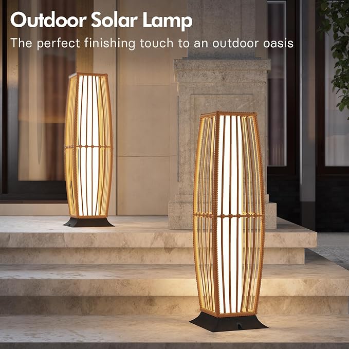 Grand patio Outdoor Floor Lamp Solar Powered Lantern Waterproof Wicker Boho - Image 2