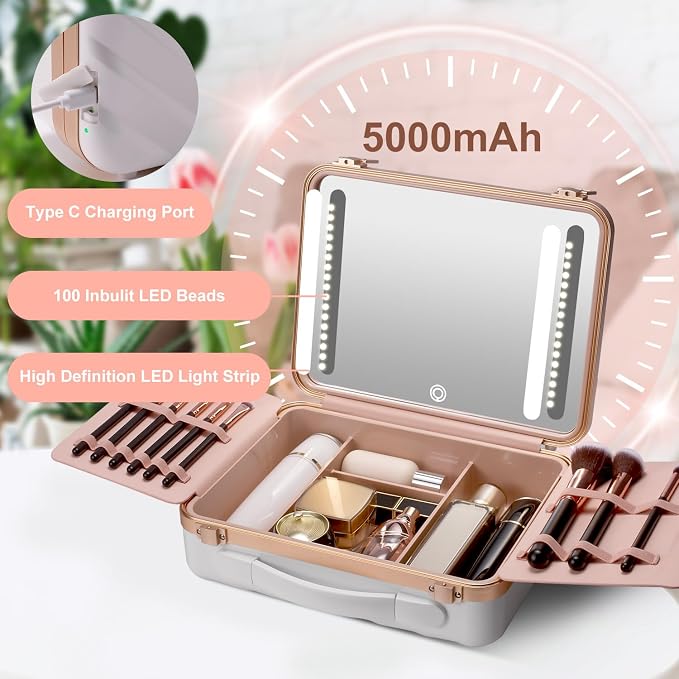 Mocado Travel Makeup Case with Lighted Mirror, 8 Makeup Brushes & 10x - Image 2