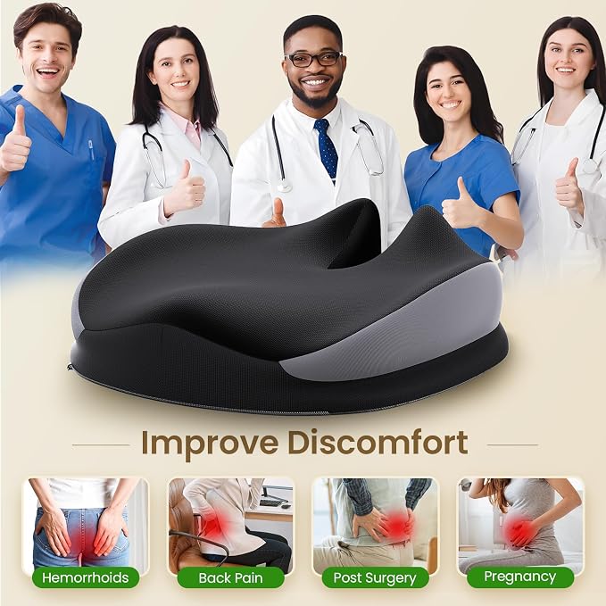 Benazcap Large Seat Cushion for Office Chair Memory Foam Coccyx Pain Relief - Image 3