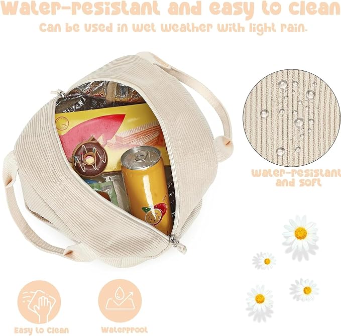 Bluboon Lunch Bag for Women Men Cute Corduroy Lunch Tote Bags Reusable - Image 6