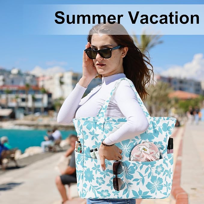LEDAOU Large Beach Tote Bag Women Waterproof Sandproof Zipper Beach Tote Bag - Image 4