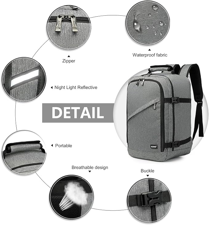 Kono Carry on Backpack, Waterproof Lightweight Daypack - Image 5