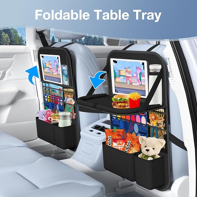 Car Backseat Organizer with table Tray, 9 Storage Pockets Backseat Car - Image 3