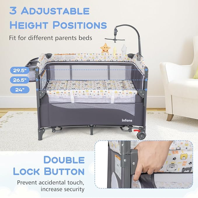 INFANS Pack and Play, 5 in 1 Baby Bedside Sleeper - Image 4