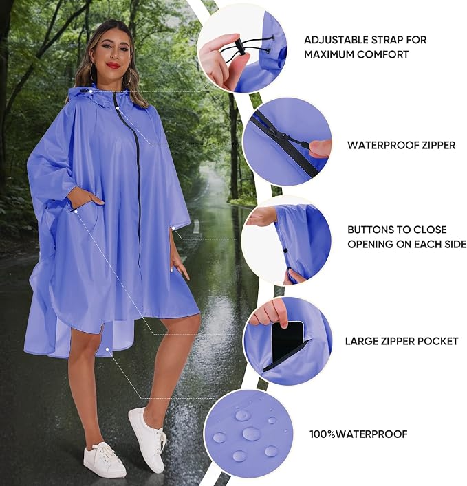 PTEROMY Hooded Rain Poncho for Adult - Image 6