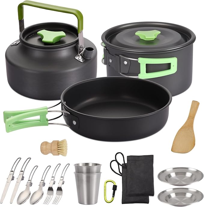 PELLOR Camping Cookware Set, Pans Set and Folding Fork, Lightweight Backpacking by PELLOR