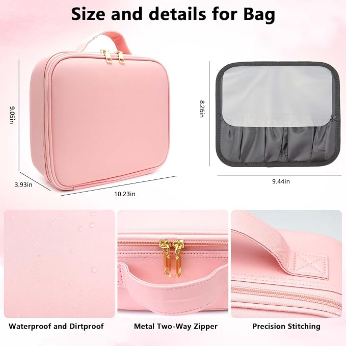 Travel Makeup Bag with LED Mirror Travel Makeup Organizer with 3 Lighted - Image 5