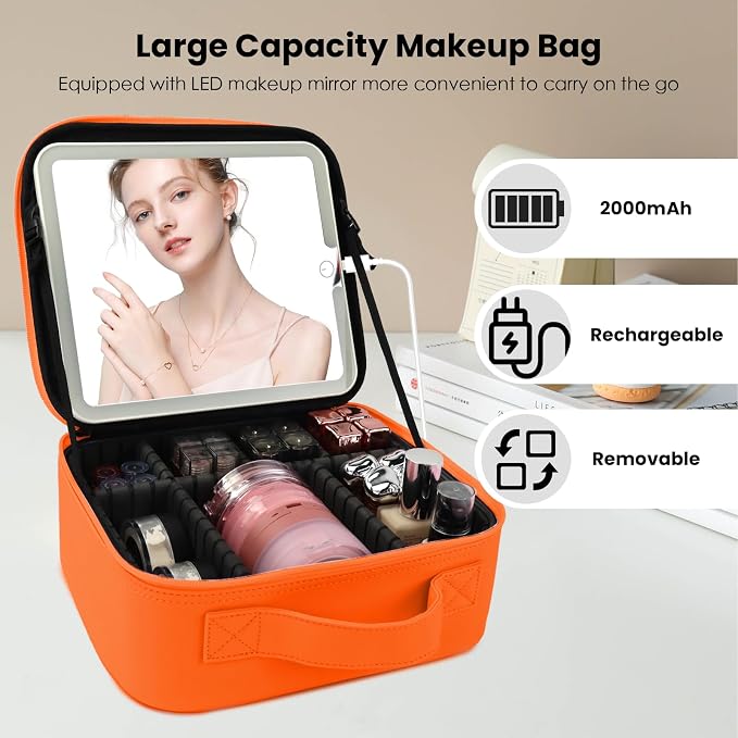 Travel Makeup Bag with LED Mirror and Light Travel Makeup Case Cosmetic - Image 3
