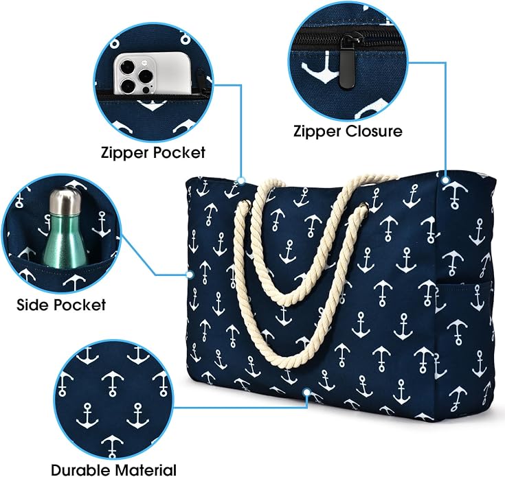 Becokan Beach Bag Large Beach Tote Bag - Image 2