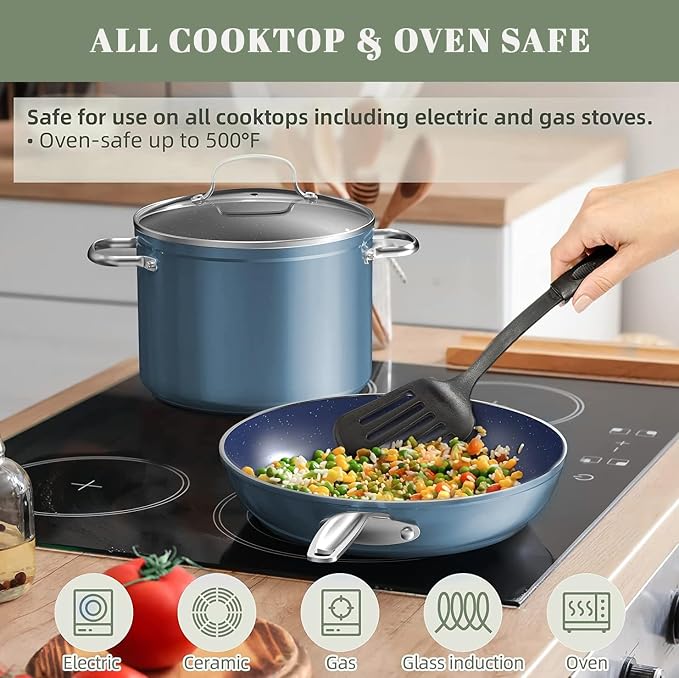 Nuwave Healthy Duralon Blue Ceramic Nonstick Coated 7pc Cookware Set, - Image 4