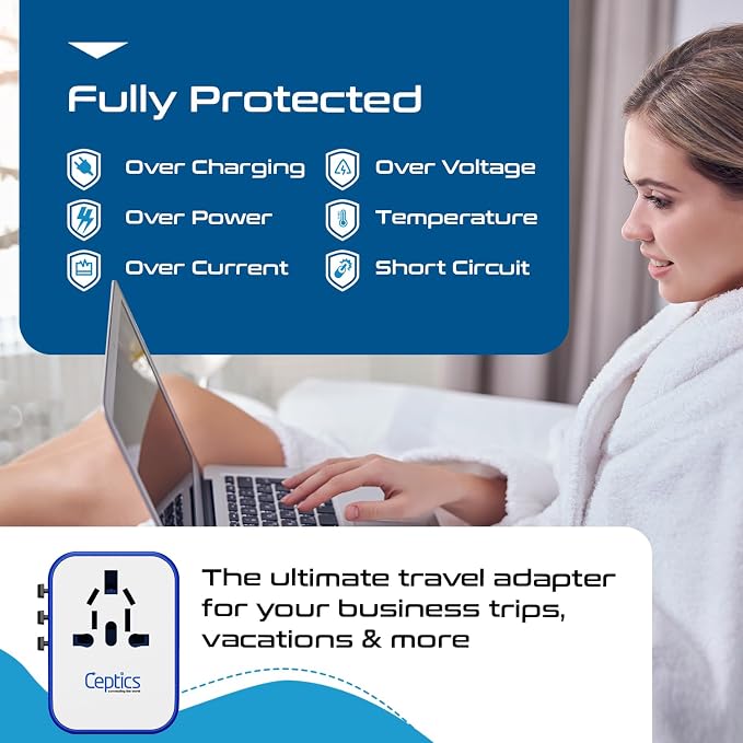Ceptics Universal Travel Adapter Plug World Power W/ 4 USB Ports - Image 8