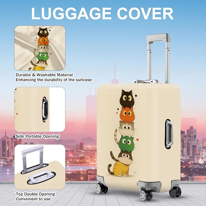 ANNA QUEEN Stacked Cute Cats Luggage Cover, Fun Cat Pile Design, Stretchable - Image 2