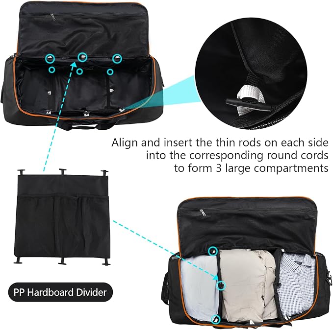 110L Expandable to 140L 32” Foldable Oxford Soft-Sided Rolling Duffle Bag - Image 6