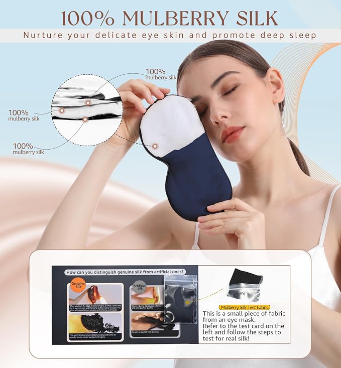 HiRui Silk Sleep Mask, 100% Natural Mulberry Silk of Double-Sided & - Image 2