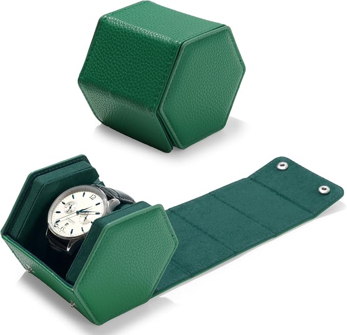 Oirlv Luxury Hexagonal Leather Watch Travel Case Single Watch Box by Oirlv