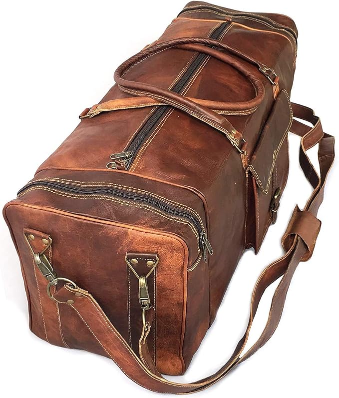 KK's Vintage Leather Duffel Bag, Handcrafted, Stylish & Durable, Genuine by Dhk+Devil+Hunter+Killer