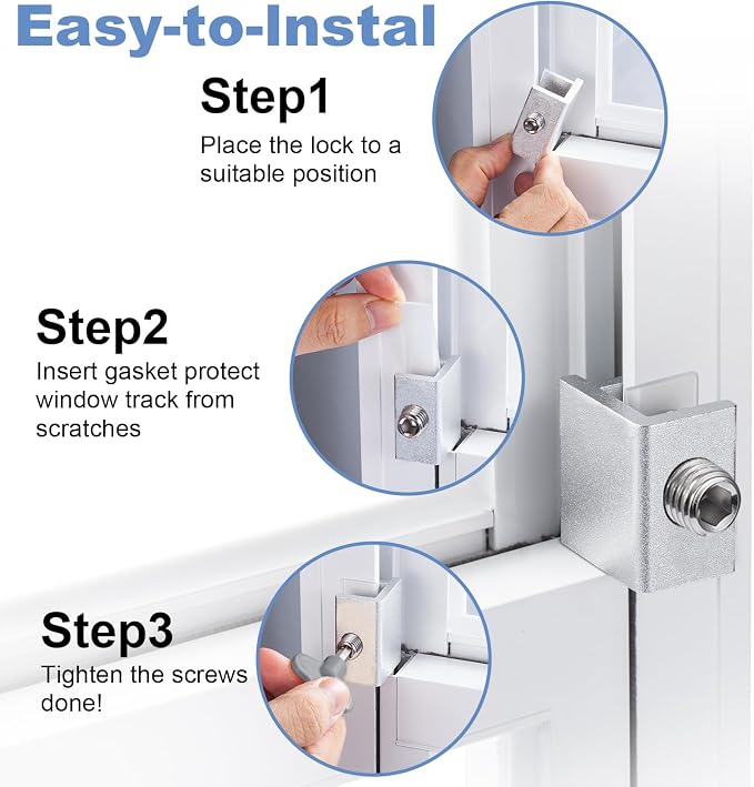 8 Sets Sliding Window Locks for Up and Down Windows, Adjustable Aluminum Window - Image 5