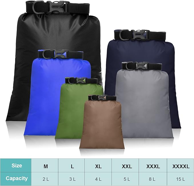 Shappy Waterproof Dry Bag Set 6 Sizes Lightweight Sacks and Long Adjustable - Image 2