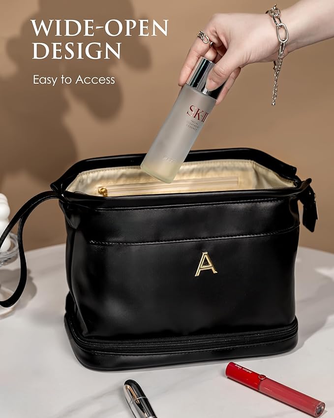Gifts for Friends Female Mom, Initial Makeup Bag, Personalized Double Layer - Image 5