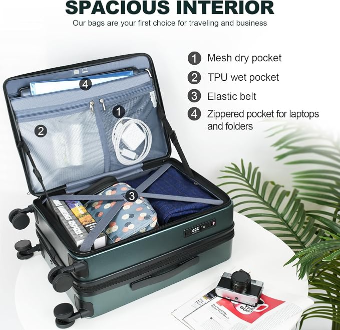 KROSER Carry On Luggage with Spinner Wheels & Built-in TSA Lock, Expandable Top - Image 3