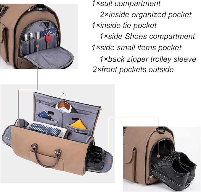 Modoker Garment Convertible Weekender Bag, Carry on Canvas Garment Duffle Bag - Image 5
