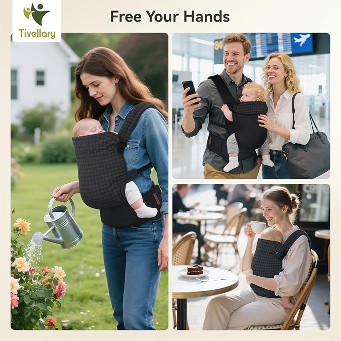 Reversible Baby Carrier – Black Solid & Houndstooth; Lightweight & Breathable - Image 7