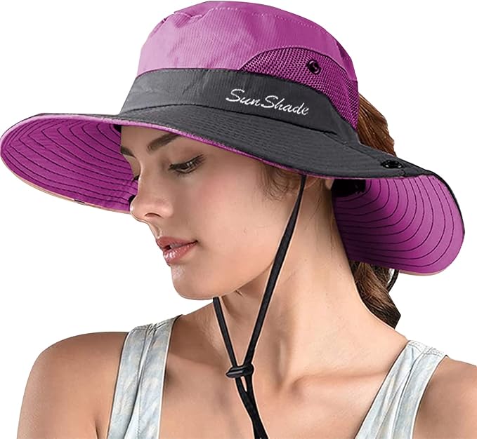 ZOORON Women's Ponytail Safari Sun Hat, Wide Brim UV Protection Outdoor Bucket by ZOORON