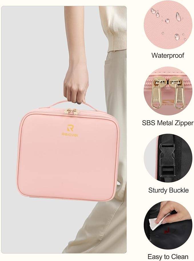 Travel Makeup Bag with LED Mirror Double Layer Makeup Case with Lighted Mirror - Image 7