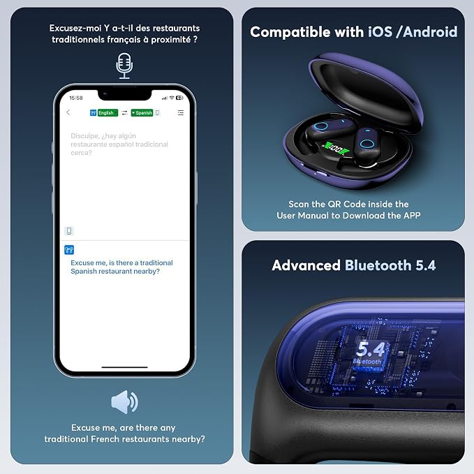 168 Languages AI Live Translation Earbuds, 4-in-1 Smart Mode Bluetooth 5.4 - Image 7